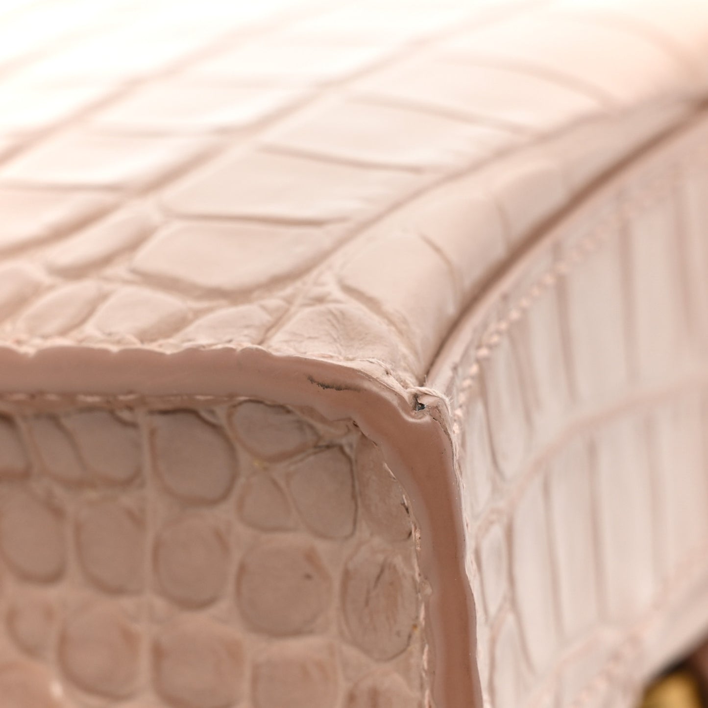 Shiny Calfskin Crocodile Embossed Hourglass Chain Bag Nude Beige
