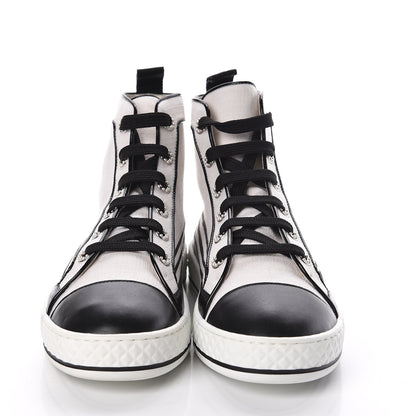 Chanel Fabric Lambskin Lace Up Cap Toe Sneakers 38.5 White Black 2 of 6