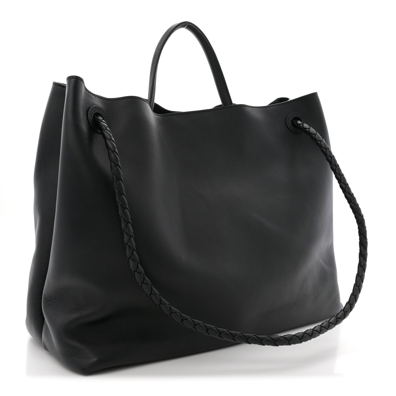 Bottega Veneta ブラックバック Bottega Veneta Silky Calfskin Large Andiamo Shoulder Bag Black