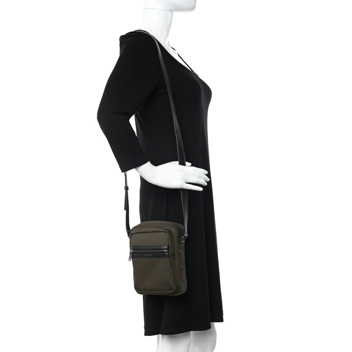 Canvas Calfskin Sid Messenger Bag Kaki Face Black