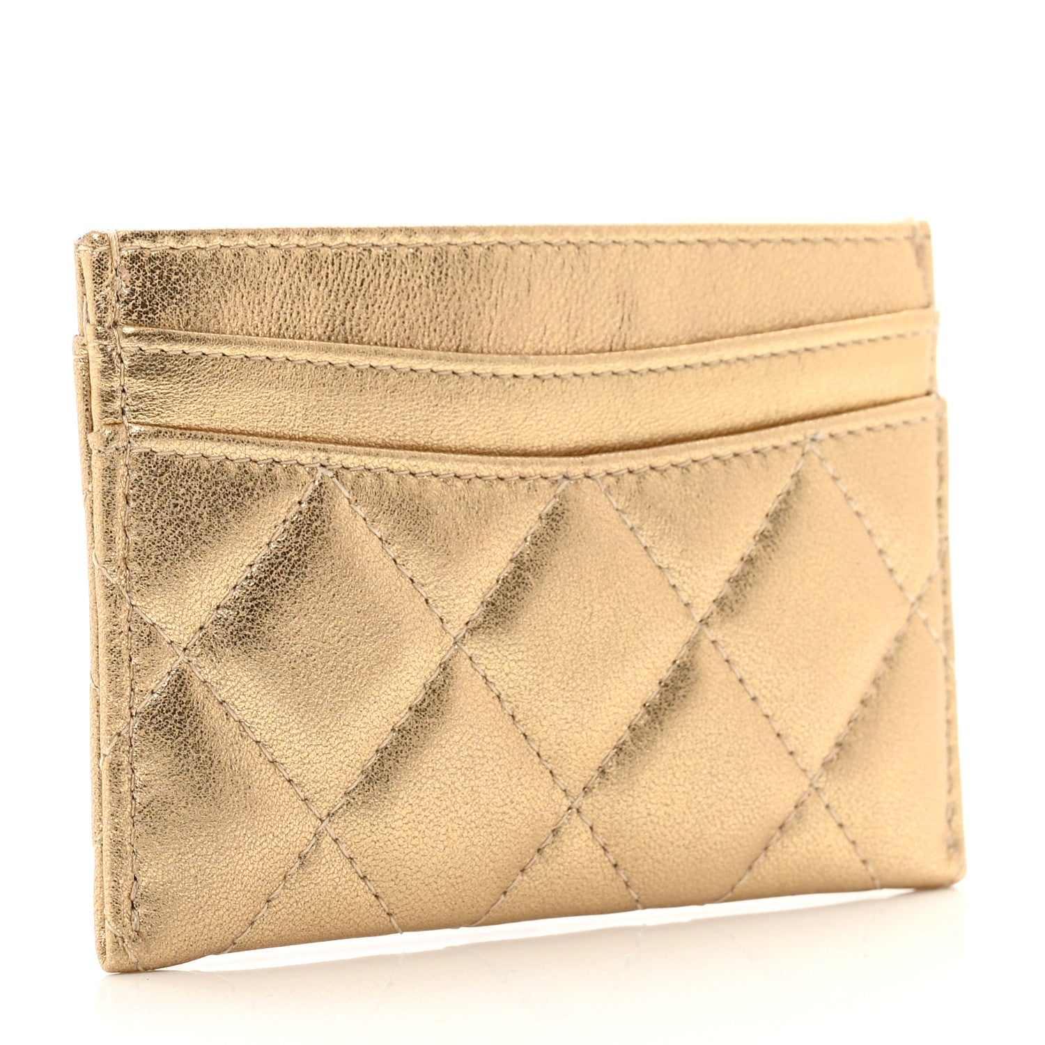 Chanel Metallic Lambskin Quilted CC Card Holder Gold 3 of 9