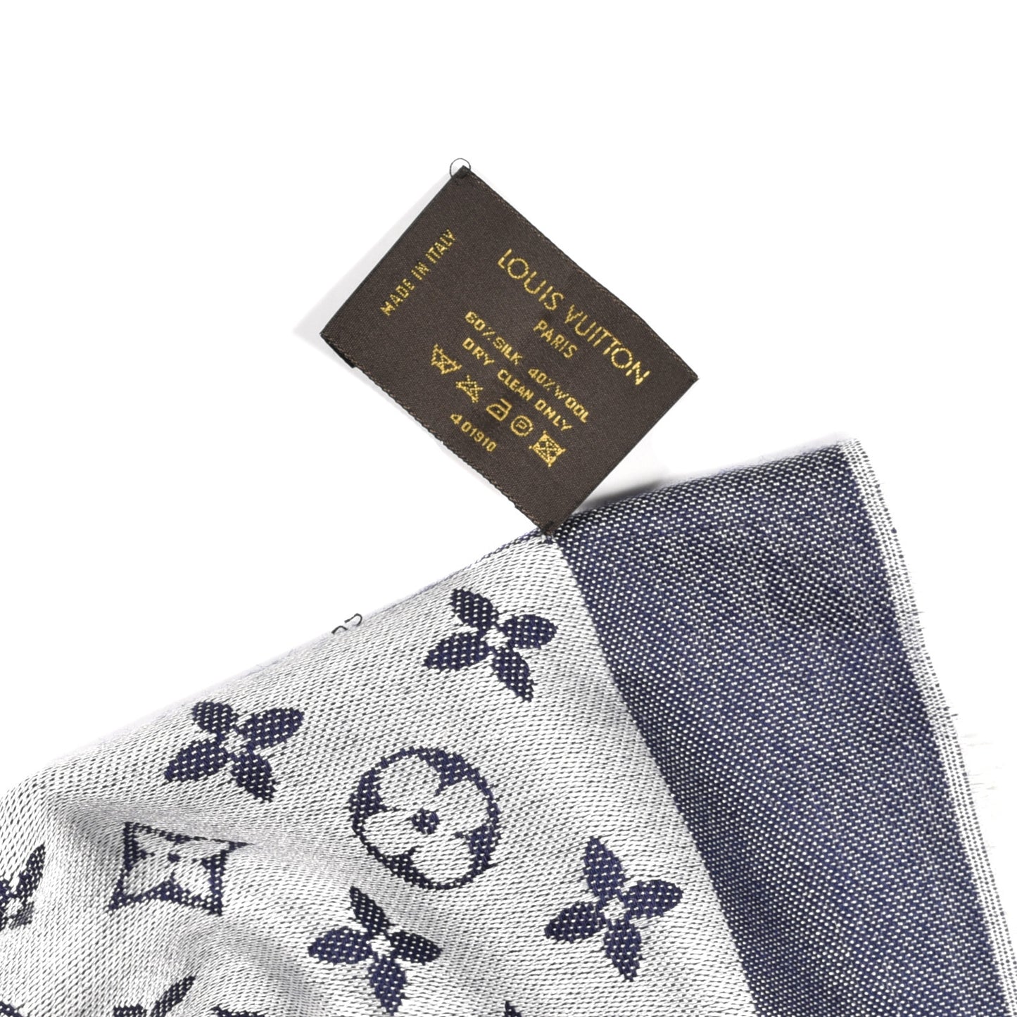Silk Wool Monogram Denim Shawl Blue