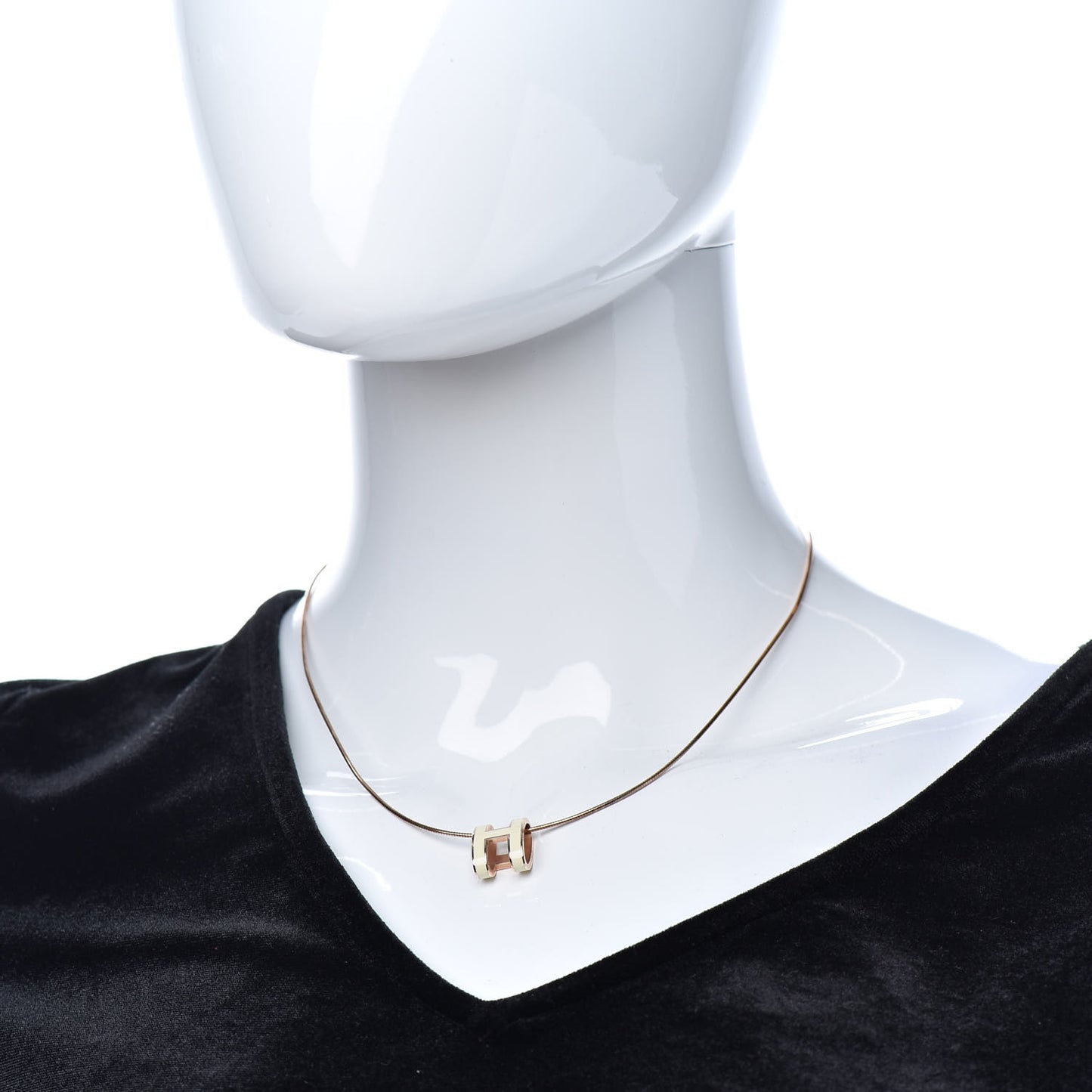 Lacquered Rose Gold Pop H Pendant Necklace Ecru