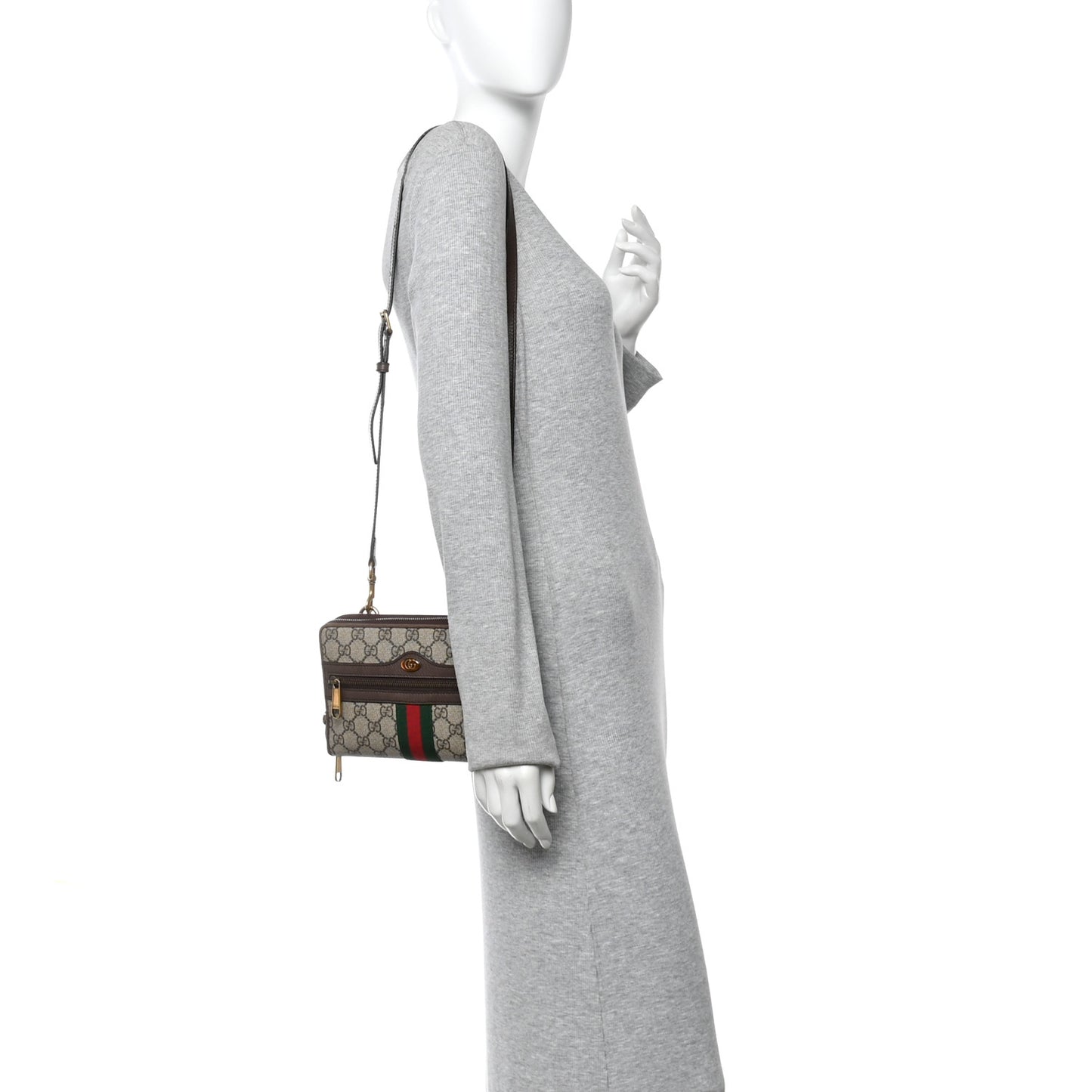 GG Supreme Monogram Web Ophidia Double Zip Shoulder Bag Beige New Acero