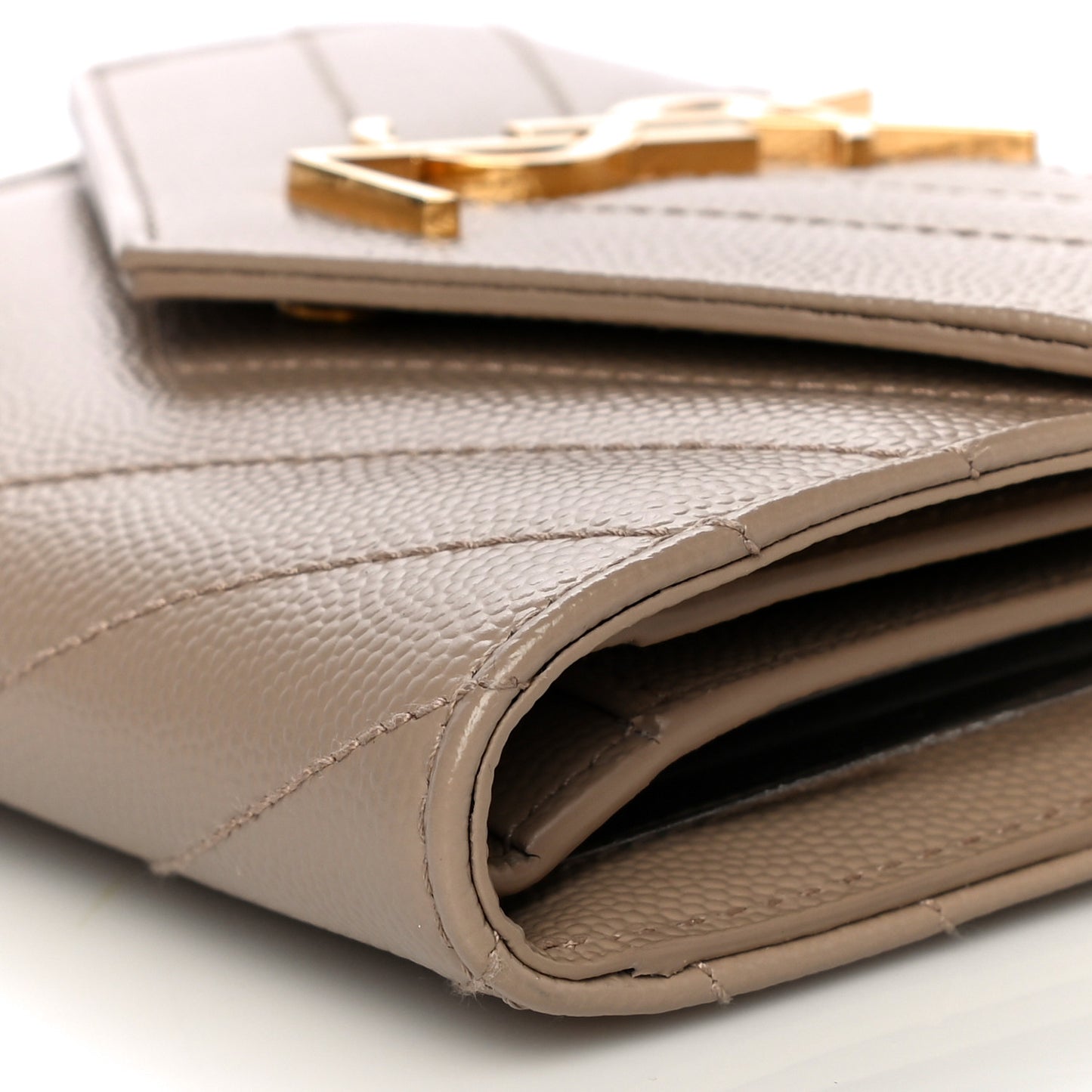 Grain De Poudre Matelasse Chevron Monogram Compact Tri Fold Wallet Dark Beige