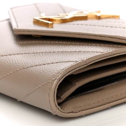 Saint Laurent Grain De Poudre Matelasse Chevron Monogram Compact Tri Fold Wallet Dark Beige 9 of 13