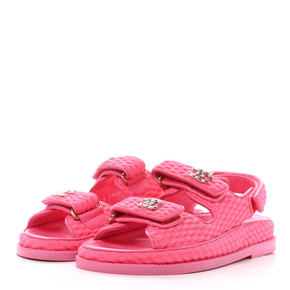 Chanel Knit Fabric Velcro Dad Sandals 35 Pink 3 of 9