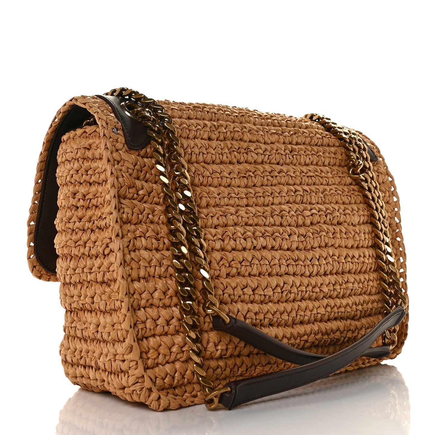 Raffia Calfskin Monogram Medium Niki Chain Satchel Tan