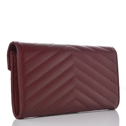 Saint Laurent Grain De Poudre Matelasse Chevron Monogram Flap Wallet Palissandre 3 of 7