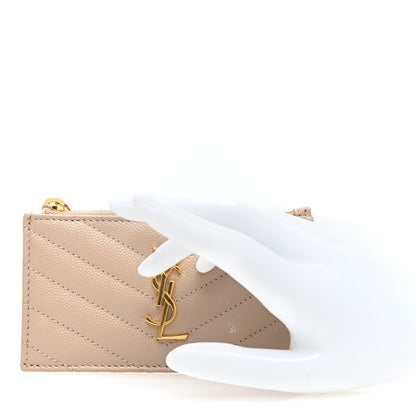 Saint Laurent Monogram Grain de Poudre 5 Fragments Zip Pouch Card Holder Dark Beige 2 of 7