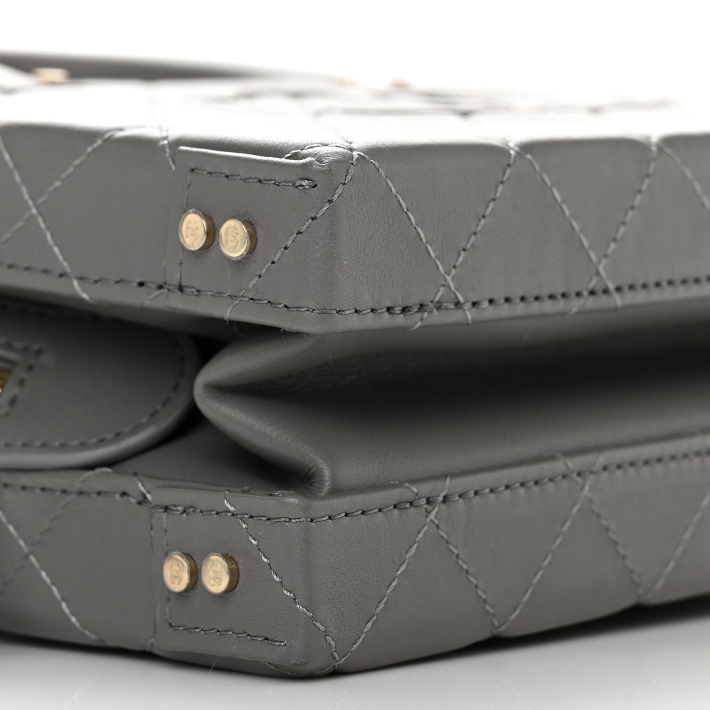 Calfskin Quilted Studded Square Vanity Case Grey