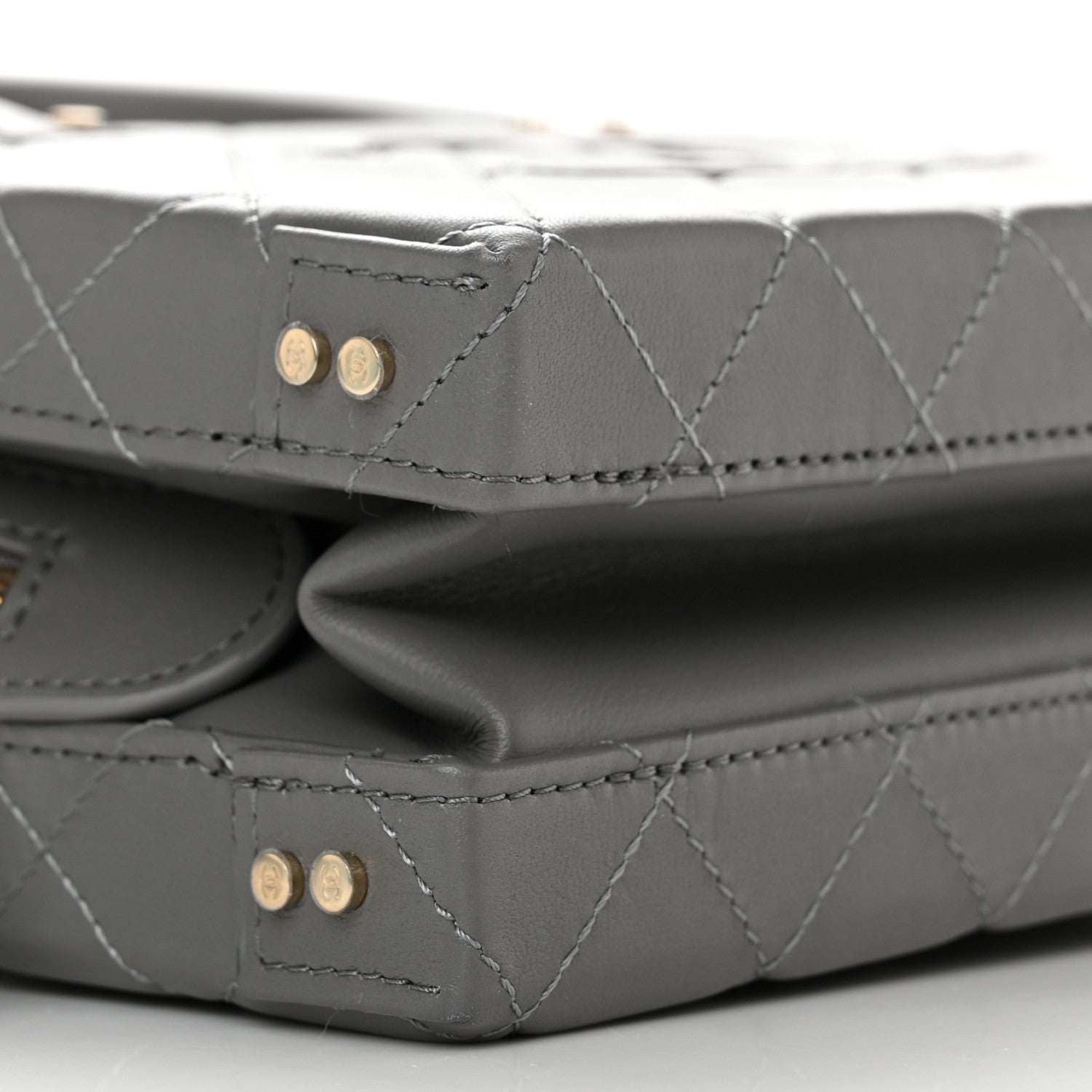 Chanel Calfskin Quilted Studded Square Vanity Case Grey 9 of 10