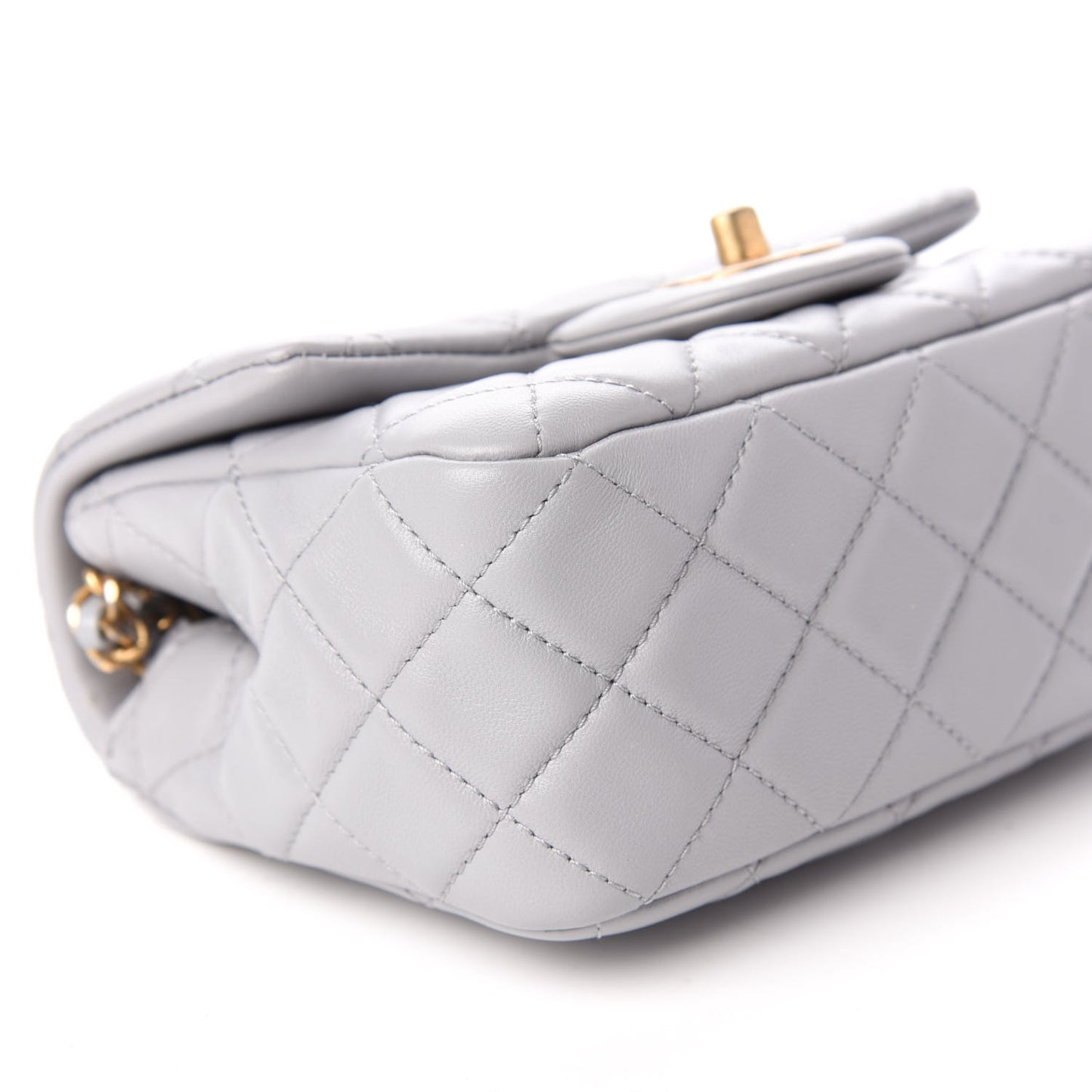 Lambskin Quilted Mini Pearl Crush Flap Light Grey