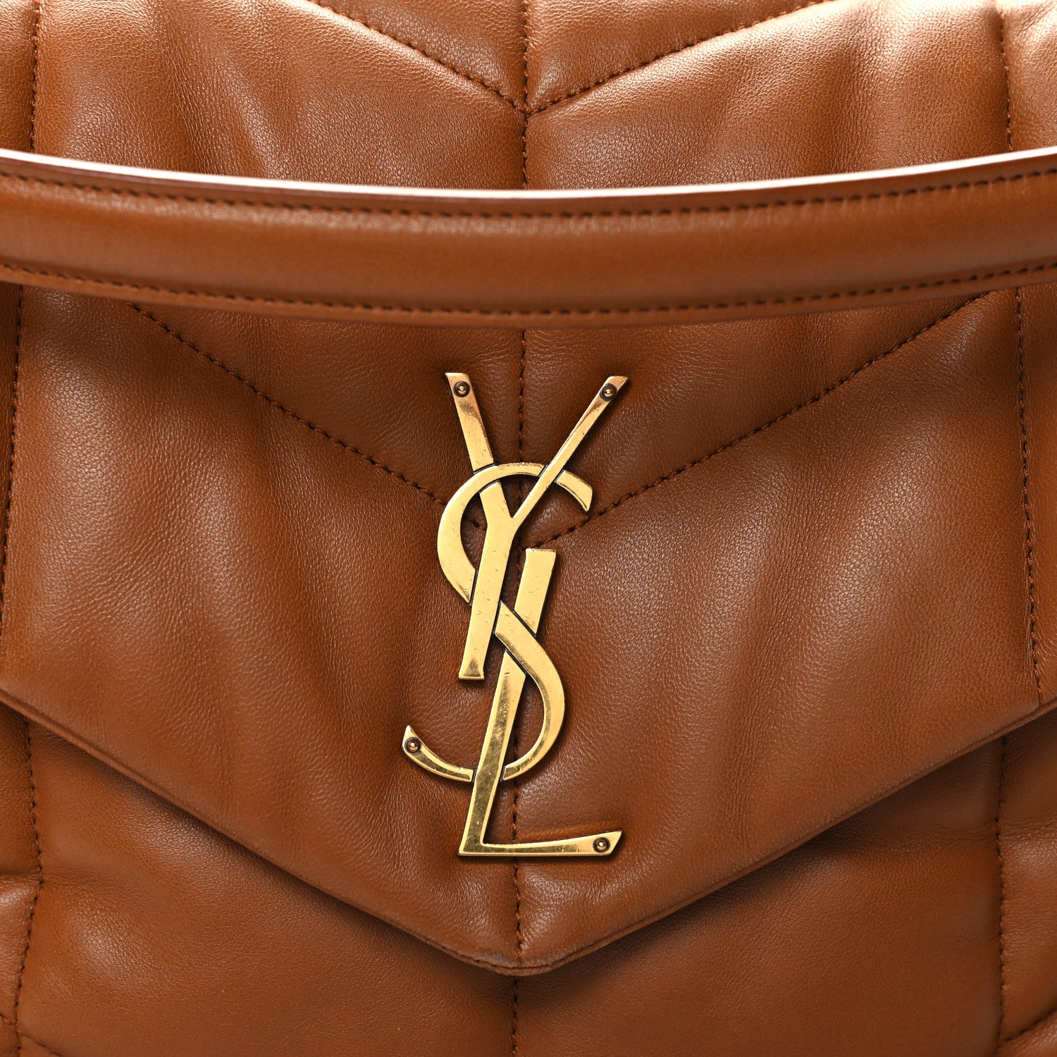 Saint Laurent Lambskin Quilted Medium Loulou Puffer Monogram Chain Satchel Miel Dark 8 of 13