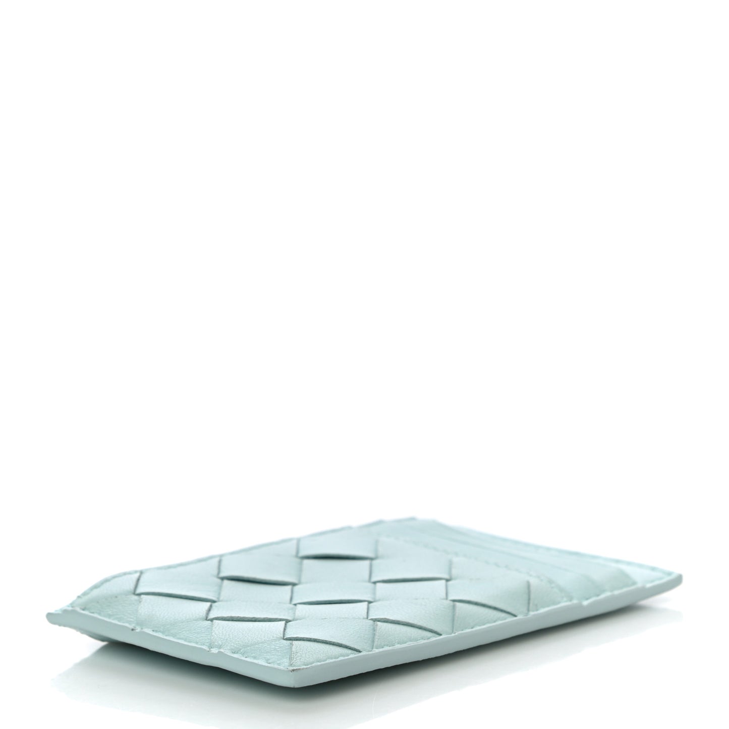Calfskin Intrecciato Zip Card Holder Teal Washed