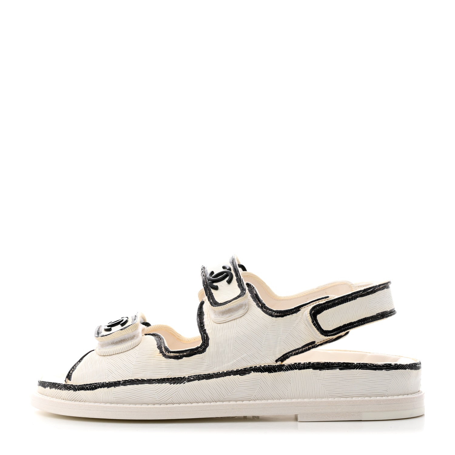 Chanel Calfskin Printed Velcro Dad Sandals 35.5 White Black 1 of 11