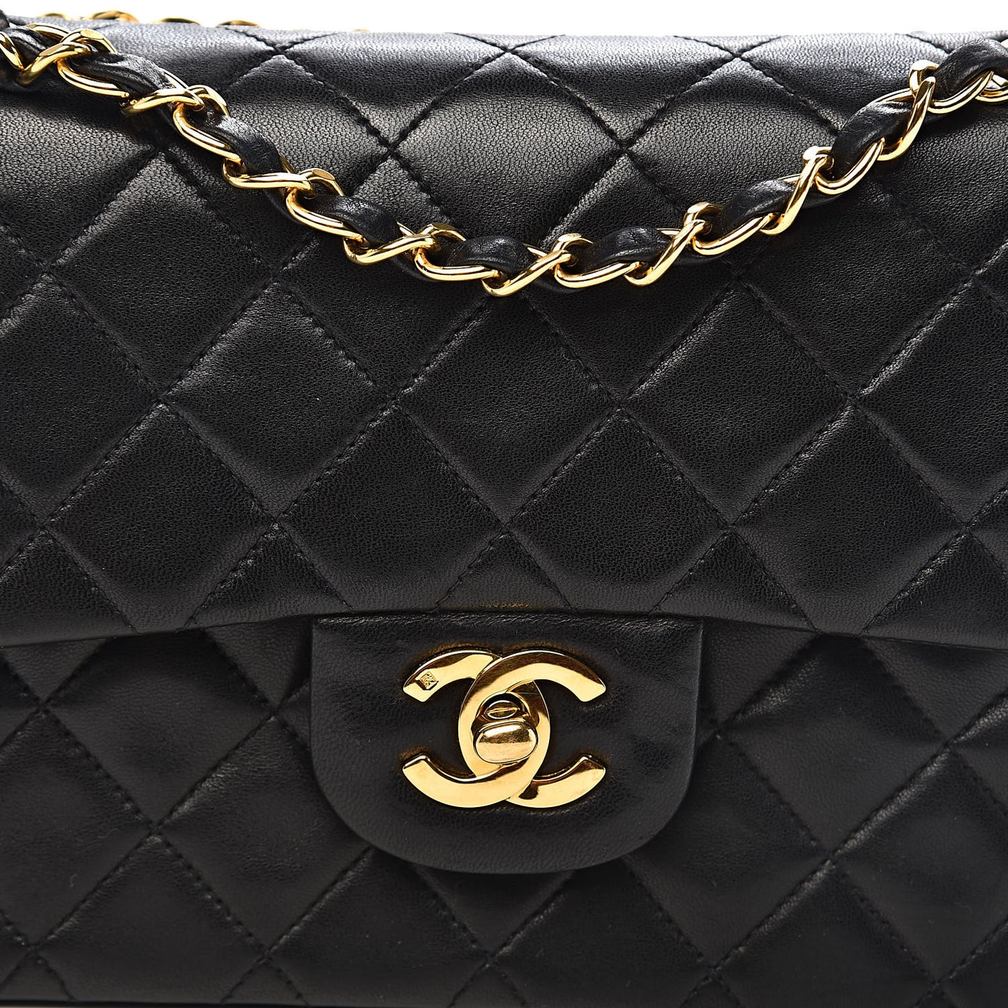 Lambskin Quilted Small Double Flap Black