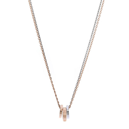 Cartier 18K White Pink Gold Diamond Three Ring LOVE Necklace 1 of 5