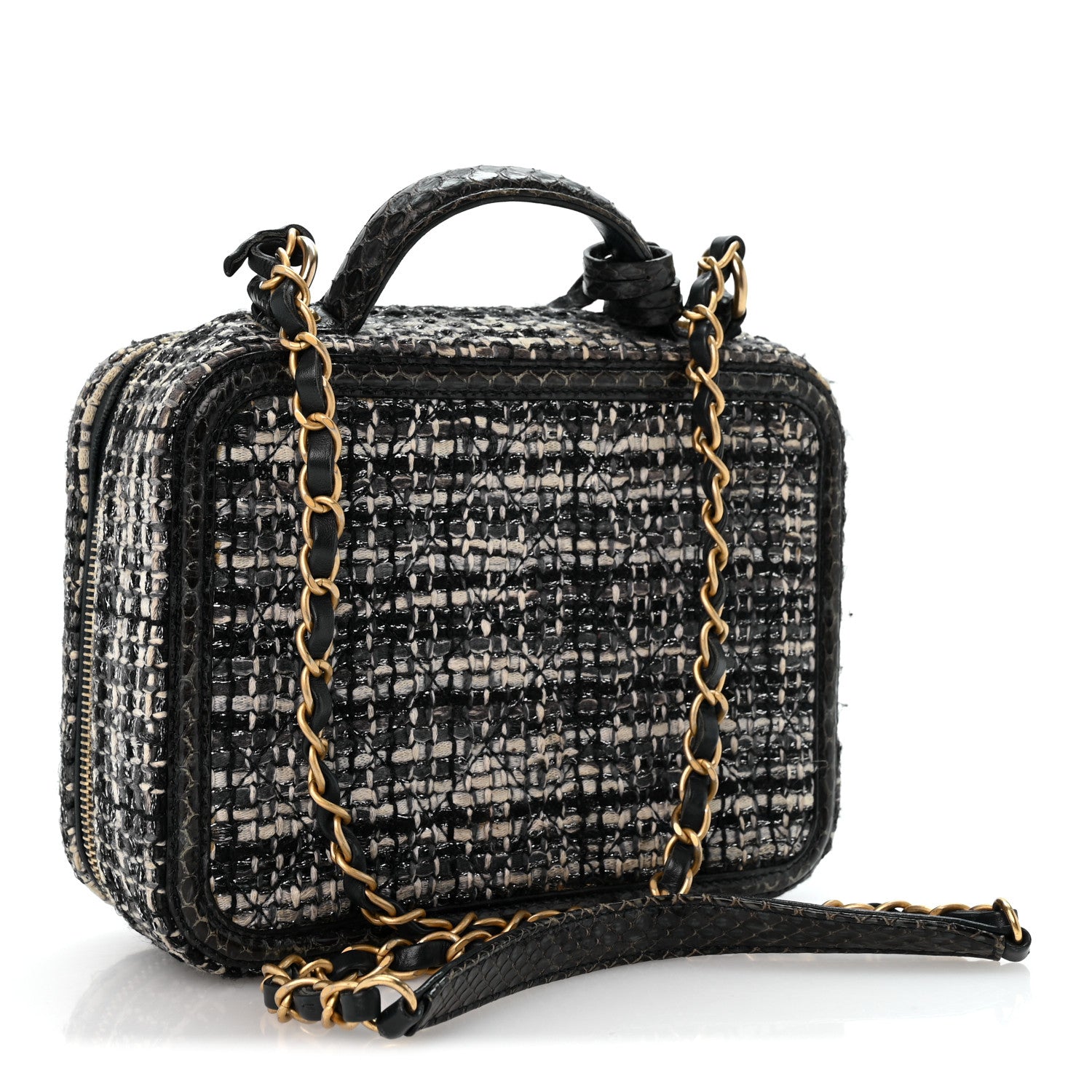 Chanel Tweed Snakeskin Quilted Medium CC Filigree Vanity Case Dark Navy 3 of 14