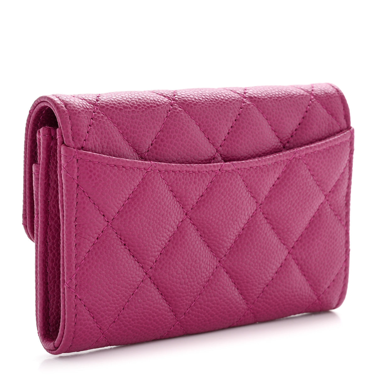 Caviar Quilted Flap Card Holder Wallet Purple