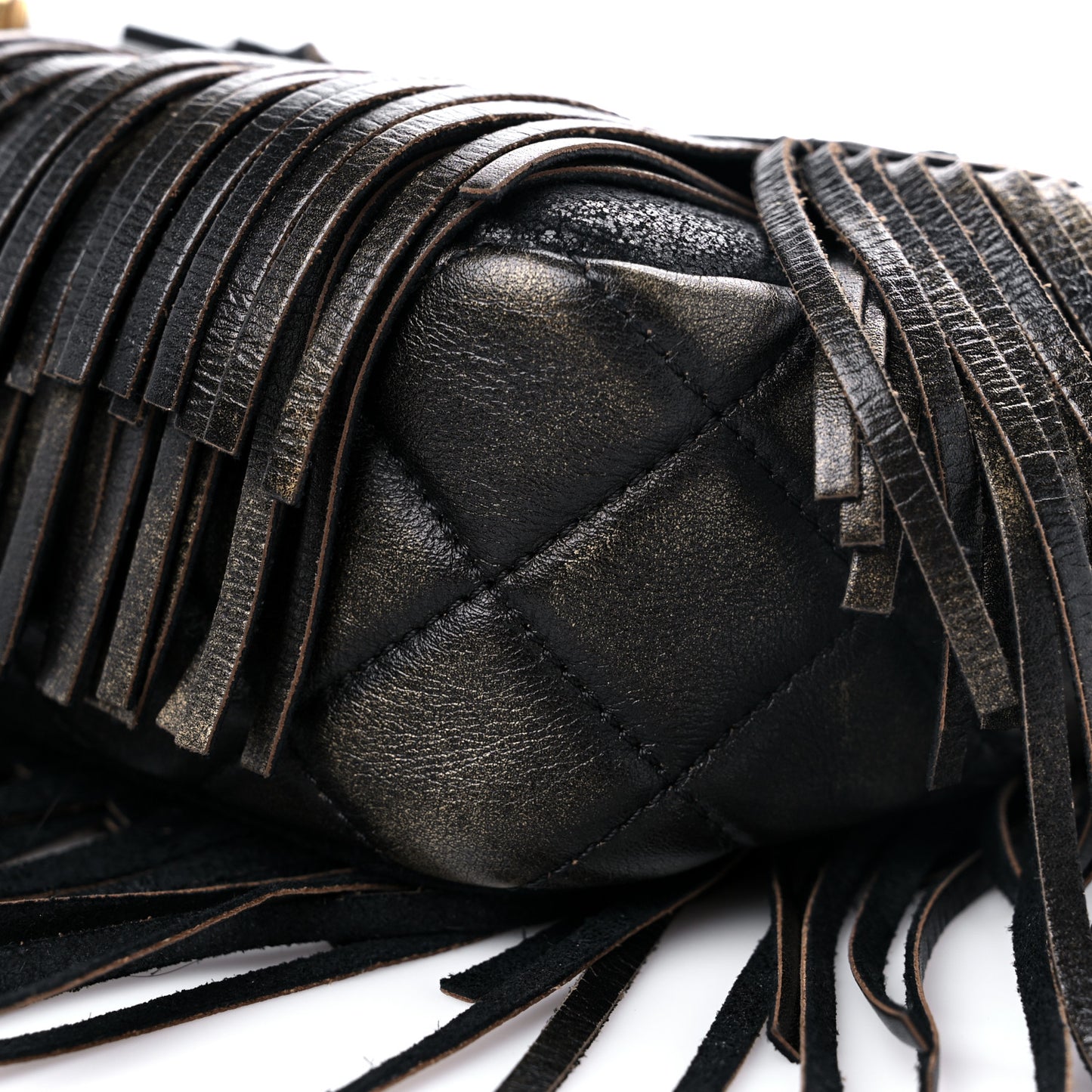 Metallic Calfskin Quilted Large Into The Fringe Flap Black