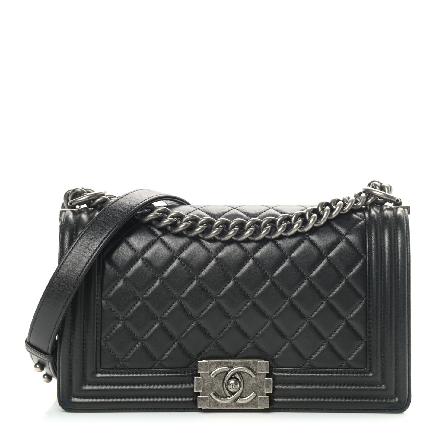 Lambskin Quilted Medium Boy Flap Black