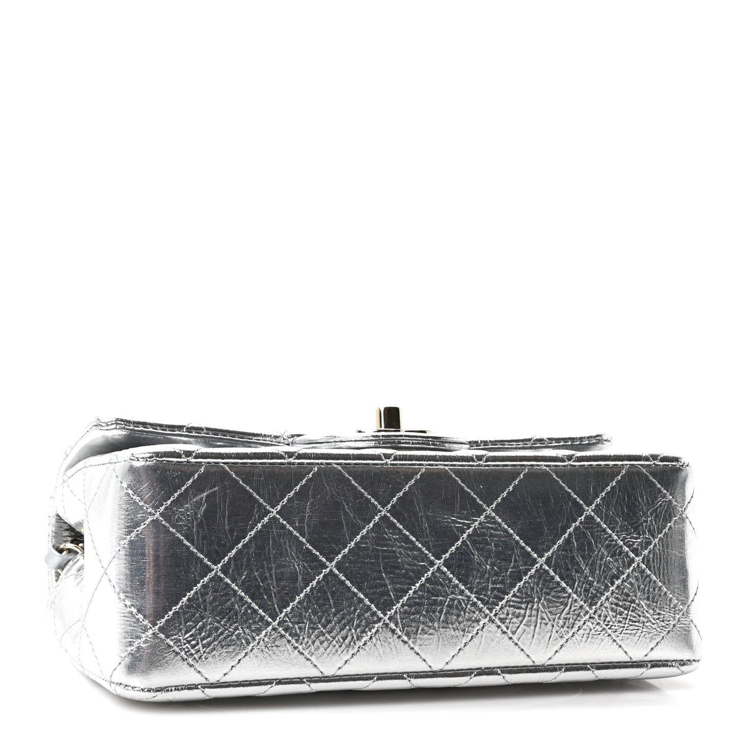 Hammered Metallic Calfskin Quilted Small Double Flap Silver