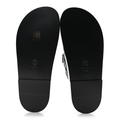 Chanel Lambskin Quilted Velcro Dad Chain CC Slide Sandals 37.5 Black 6 of 10