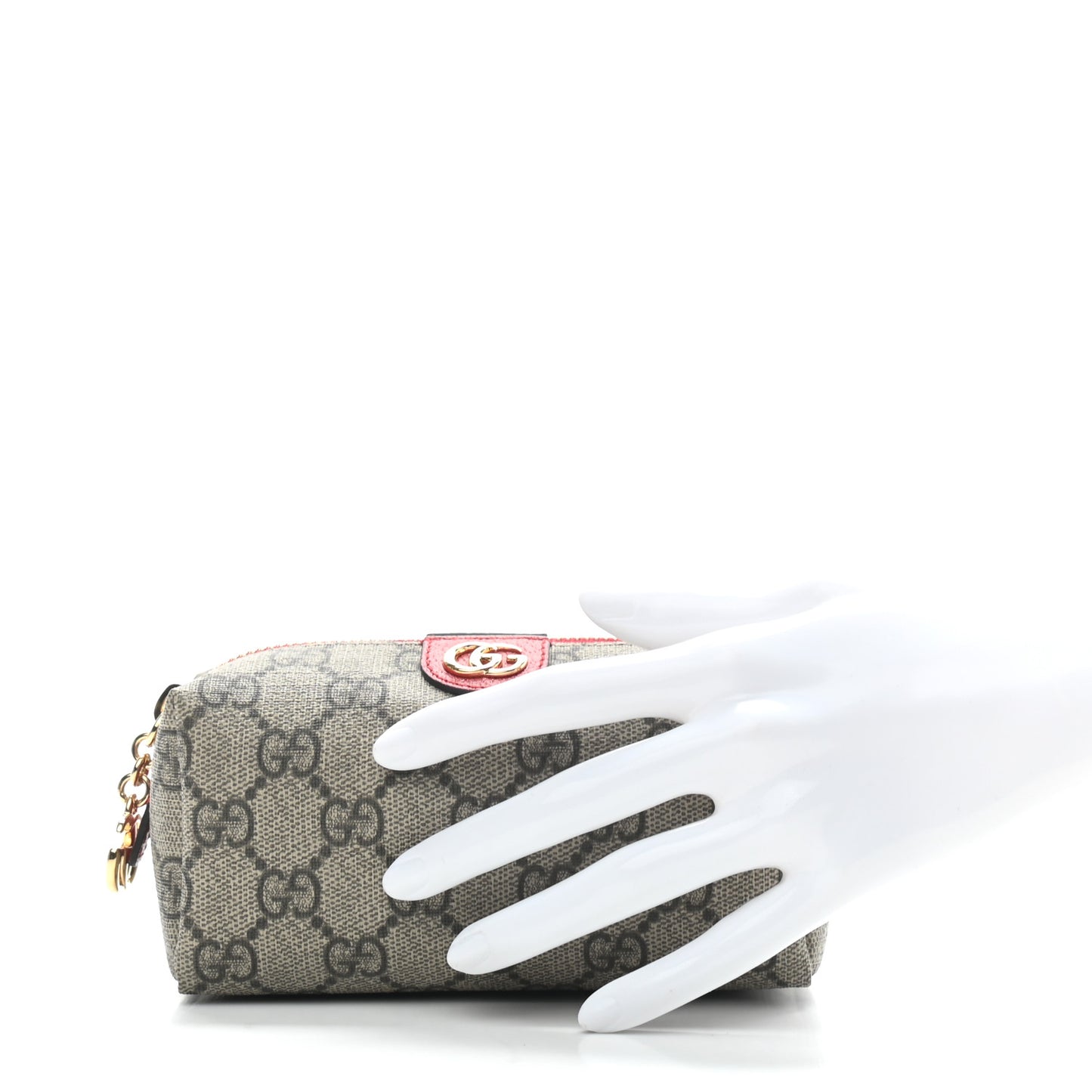 Soft GG Supreme Monogram Calfskin Small Ophidia Cosmetic Case Beige Ebony Hibiscus Red