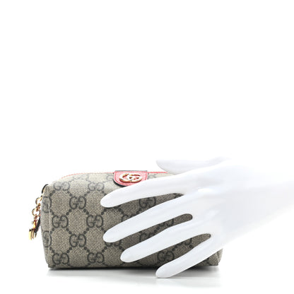Gucci Soft GG Supreme Monogram Calfskin Small Ophidia Cosmetic Case Beige Ebony Hibiscus Red 2 of 9