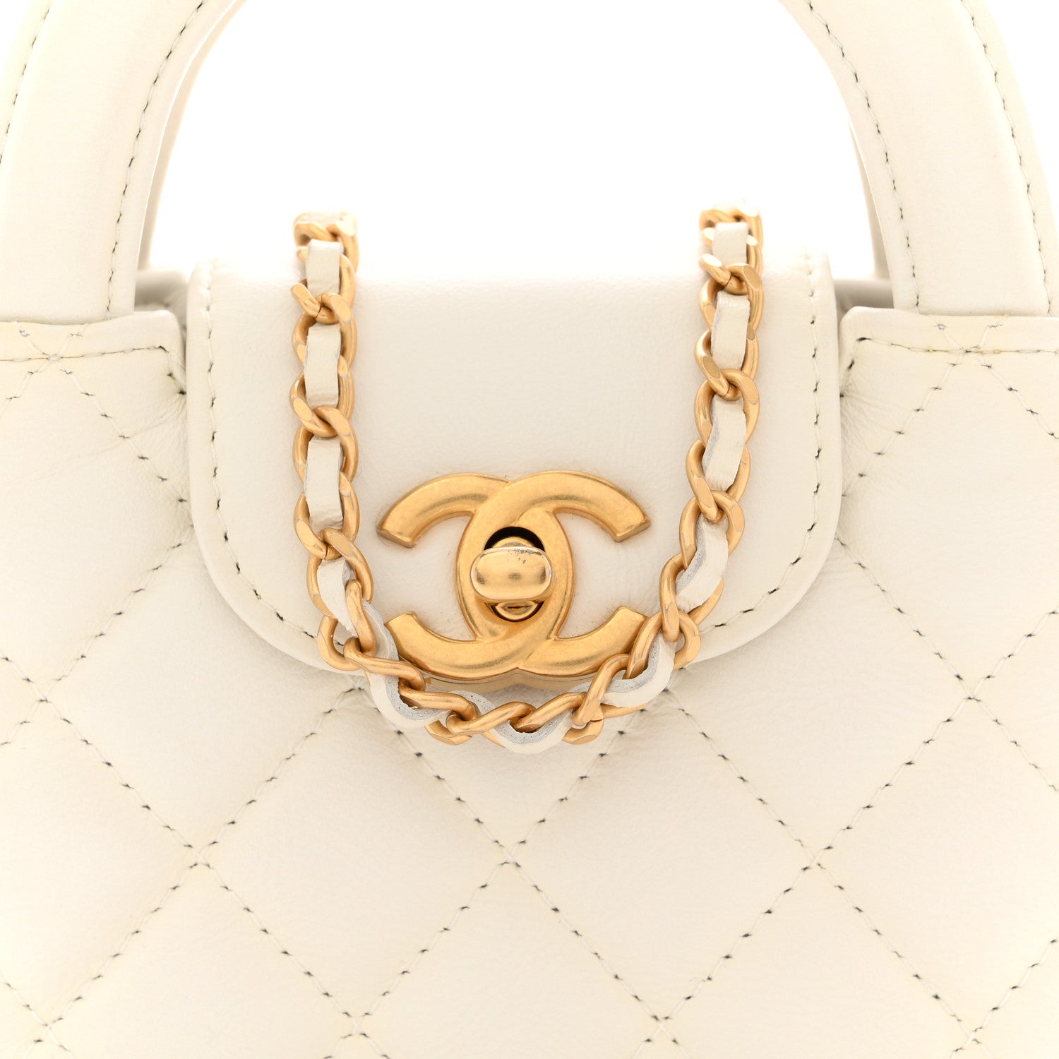 Chanel Shiny Aged Calfskin Quilted Mini Nano Kelly Shopper White