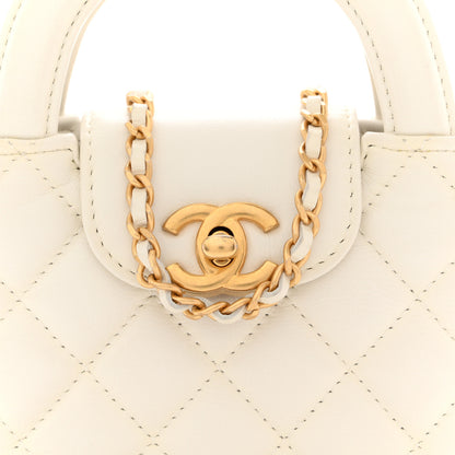 Chanel Shiny Aged Calfskin Quilted Mini Nano Kelly Shopper Beige White 8 of 11