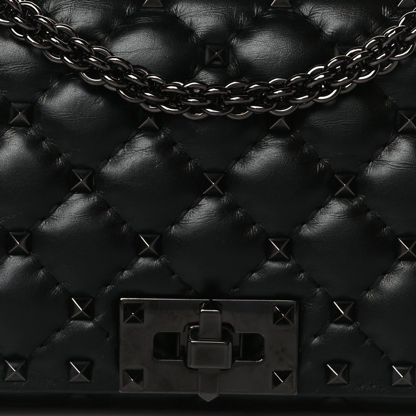 Calfskin Tonal Rockstud Spike Convertible Shoulder Bag Black