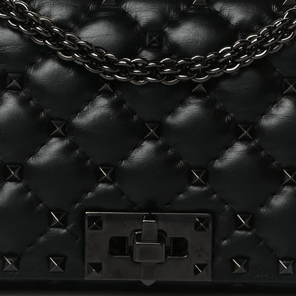 Valentino Garavani Calfskin Tonal Rockstud Spike Convertible Shoulder Bag Black 7 of 9