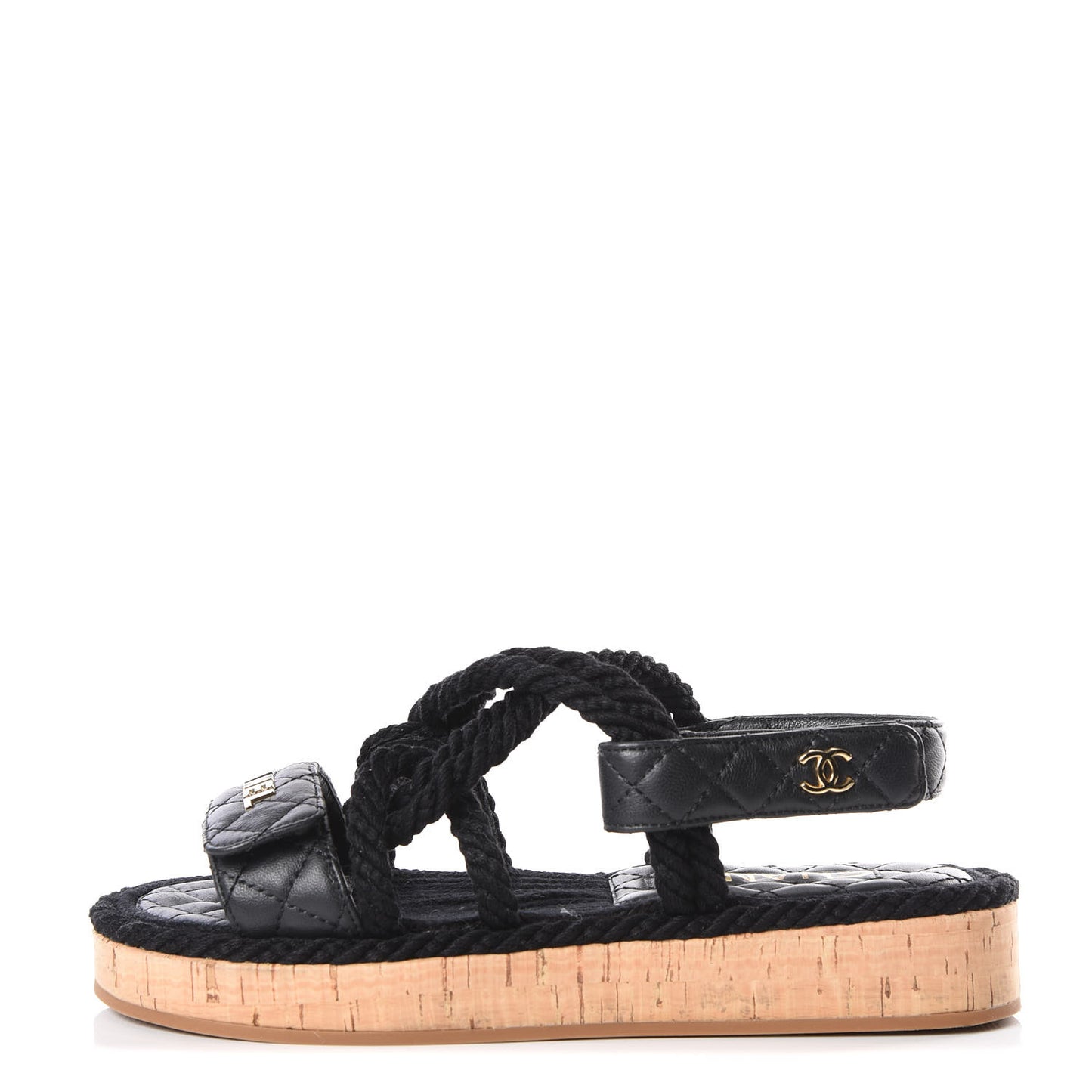 Cord Lambskin Quilted Logo Sandals 36 Black