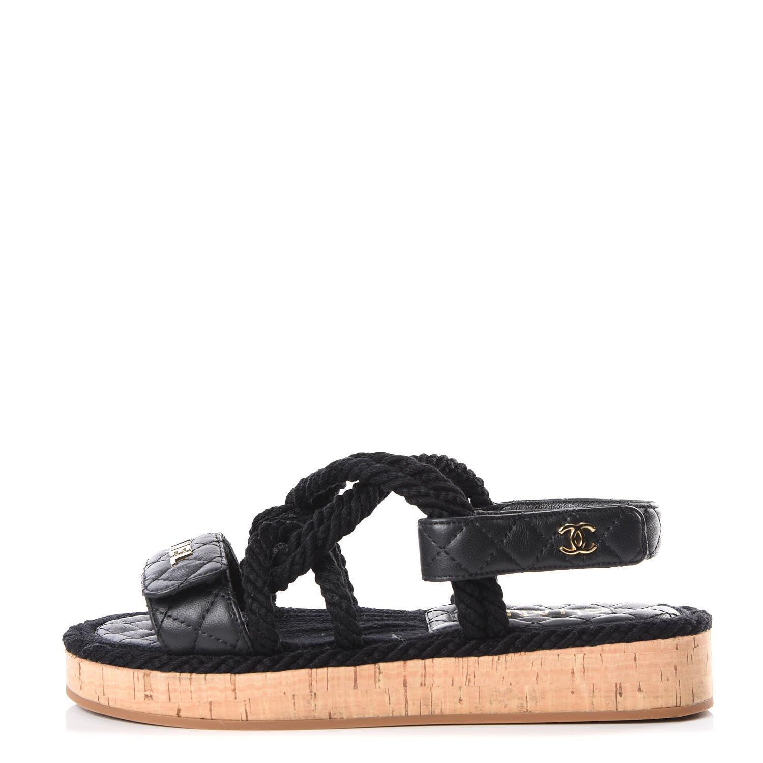 Chanel Cord Lambskin Quilted Logo Sandals 36 Black 1 of 9