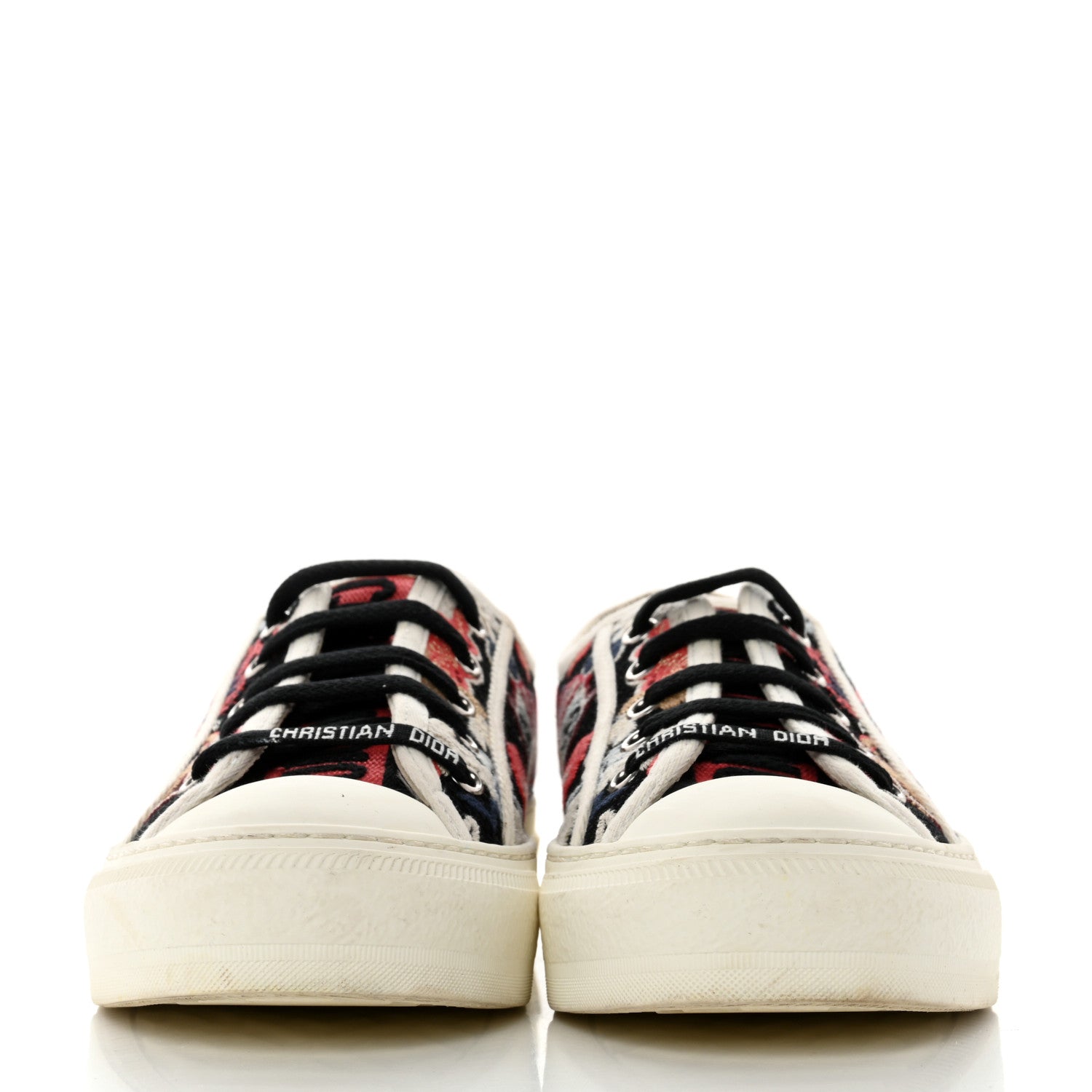 Christian Dior Cotton Floral Pop Embroidered Walk'N'Dior Low Top Sneakers 37 Red Multicolor 2 of 8