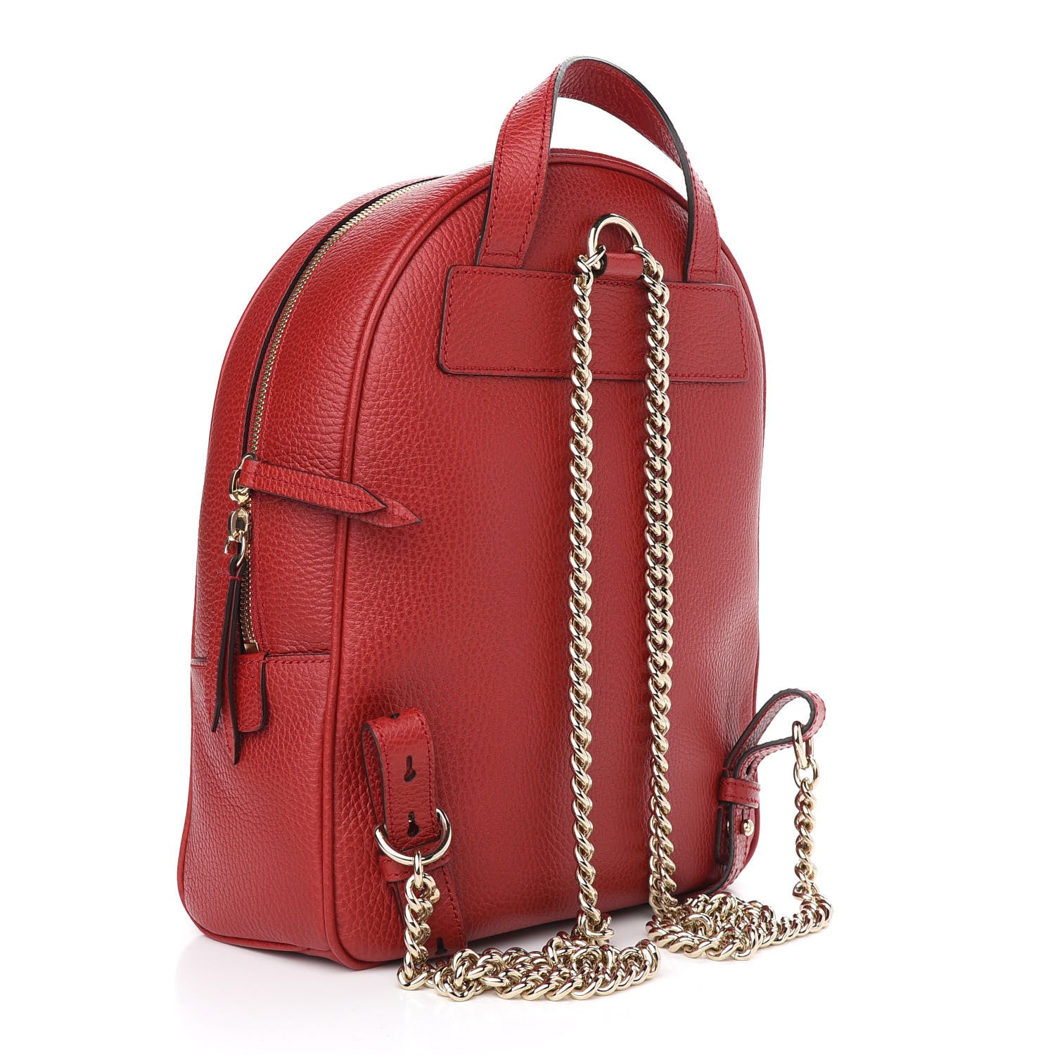 Gucci Pebbled Calfskin Soho Chain Backpack Hibiscus Red 3 of 9
