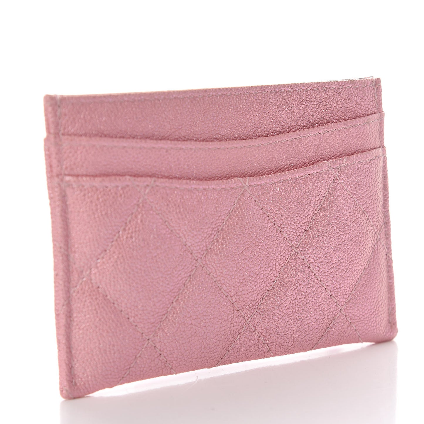 Iridescent Caviar Quilted Card Holder Rose Pink