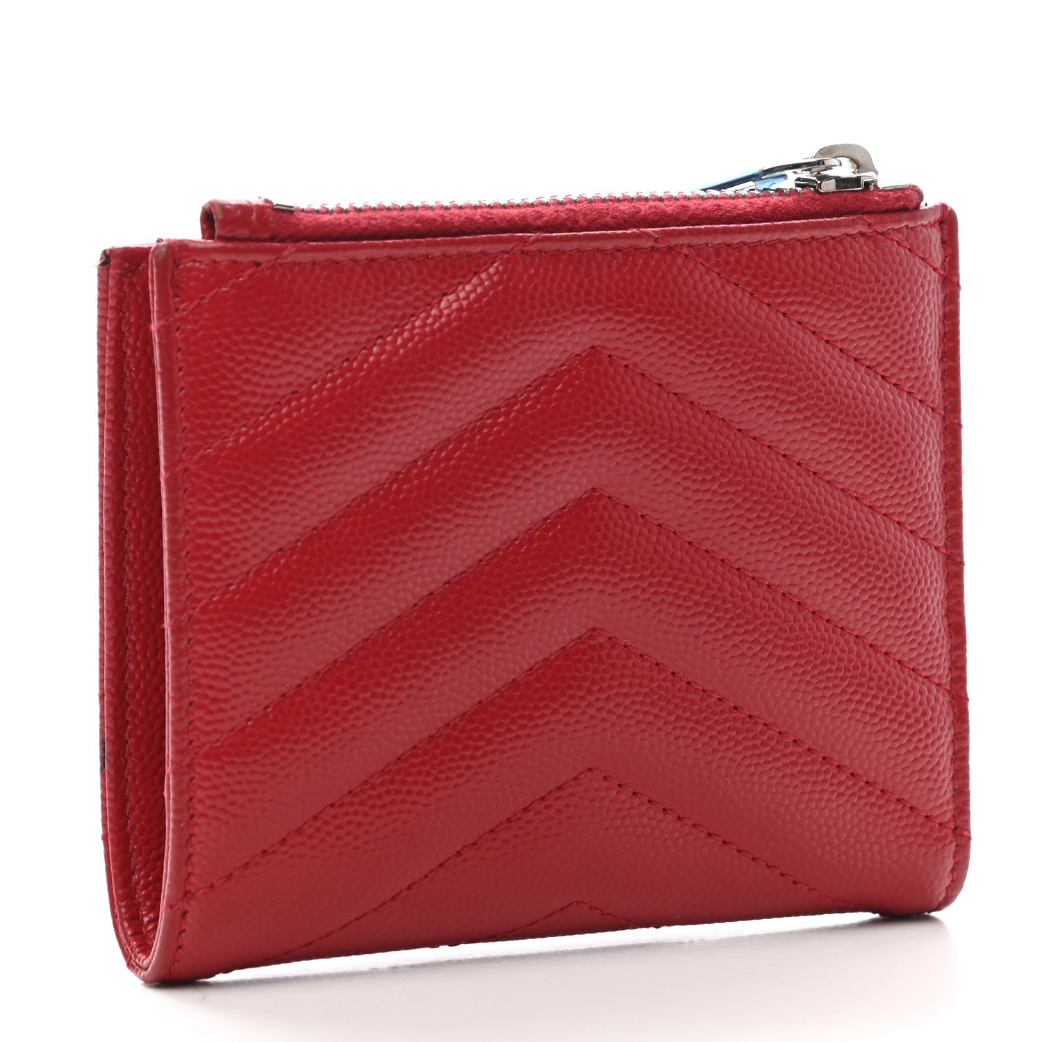 Saint Laurent Grain De Poudre Matelasse Chevron Monogram Zipped Card Case Rouge Eros 3 of 10