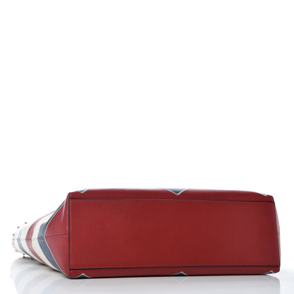 Valentino Garavani Calfskin Canvas Chevron Inlay Rockstud Shoulder Tote Red White Blue 4 of 8