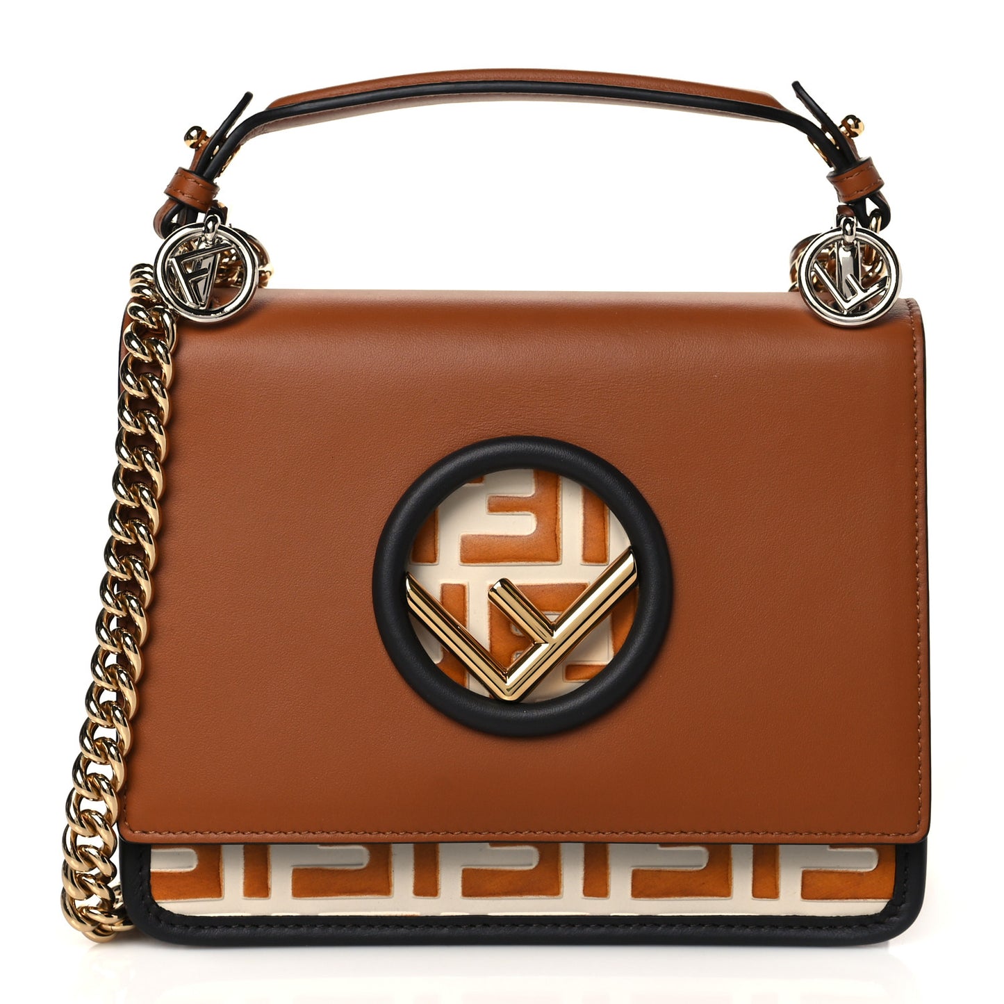 Vitello Century F is Fendi Bi-Color FF 1974 Embossed Small Kan I Shoulder Bag Camelia Saddler