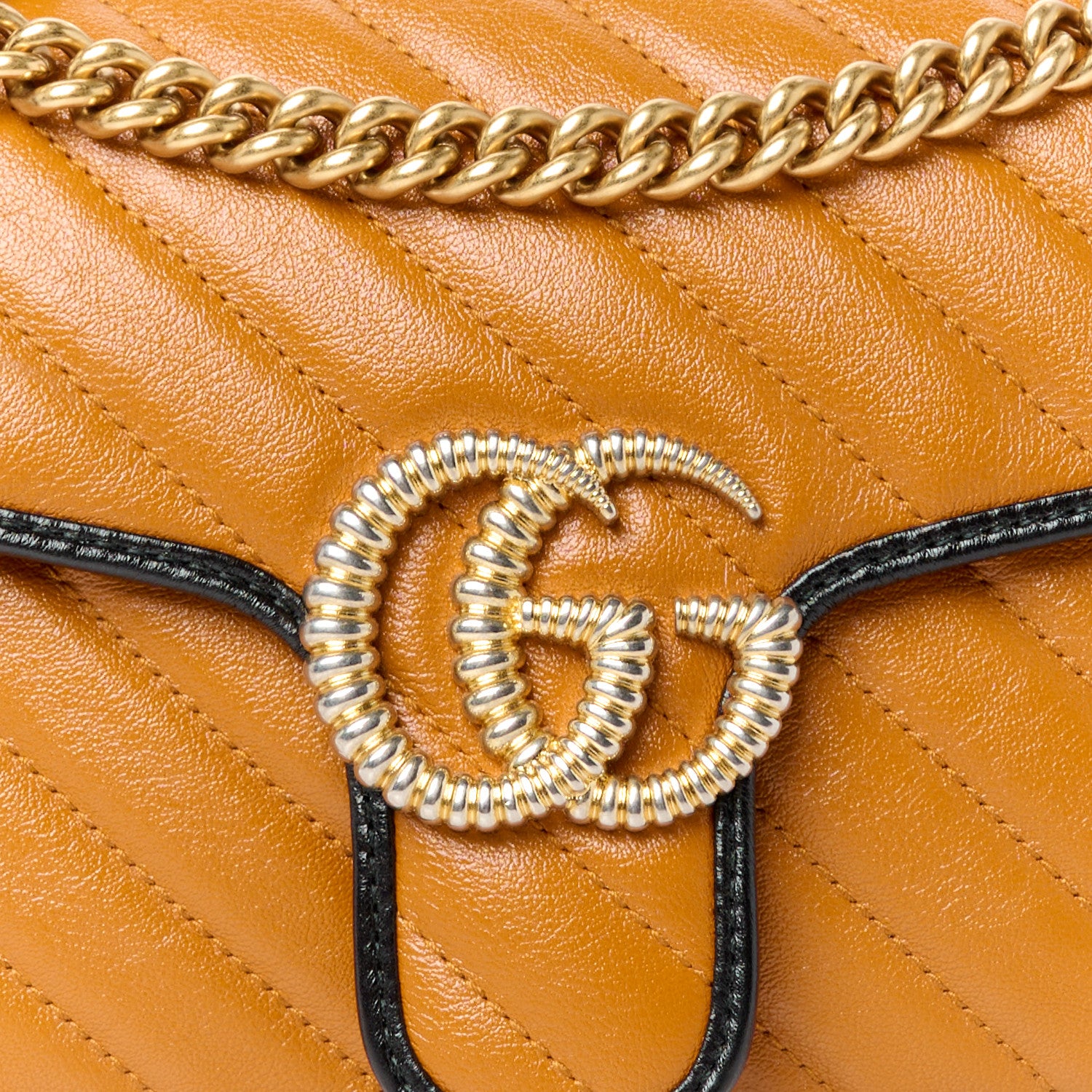 Gucci Vintage Effect Calfskin Matelasse Diagonal Small Torchon GG Marmont Shoulder Bag Cognac Black 9 of 11
