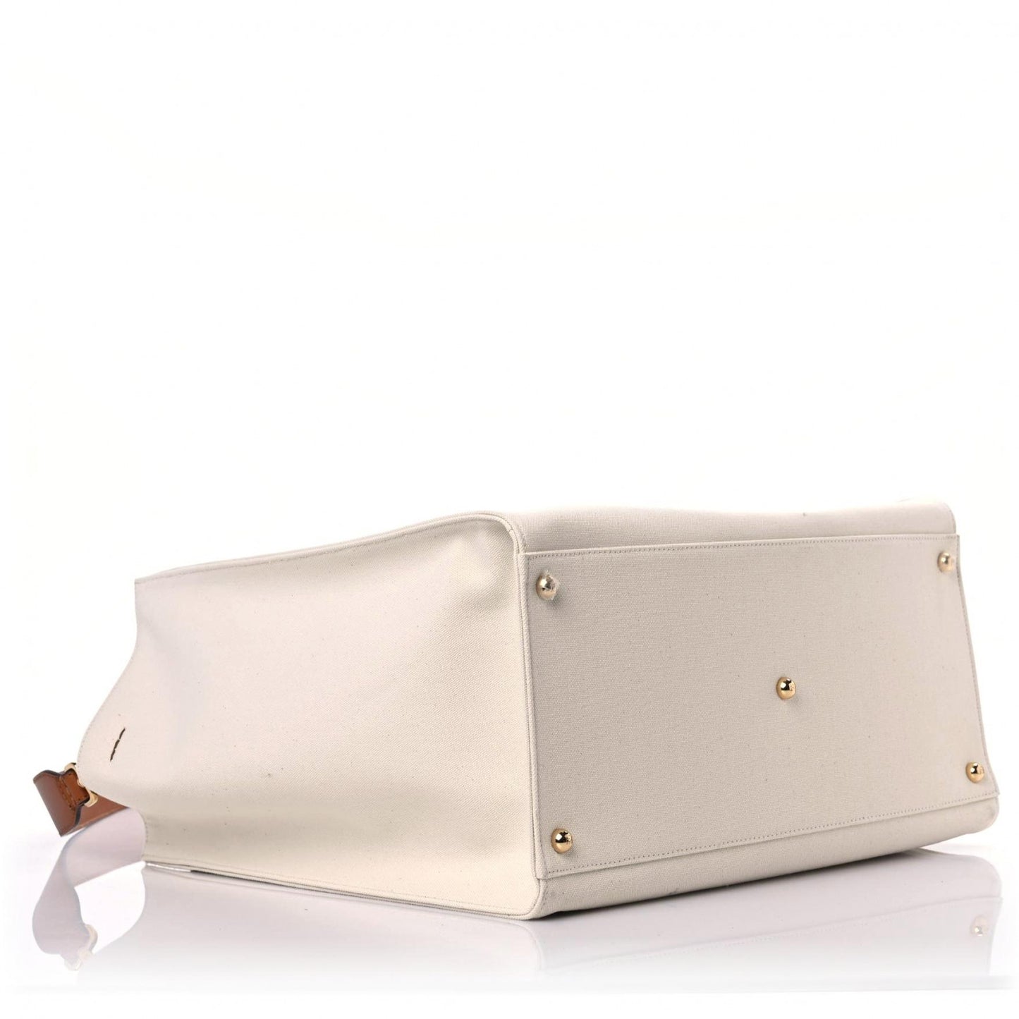 Cotton Canvas Calfskin Large Fendi Sunshine Shopper Tote White