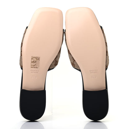 Gucci Monogram Matelasse Diagonal GG Marmont Flat Slide Sandals 37.5 Beige Ebony Black 5 of 8