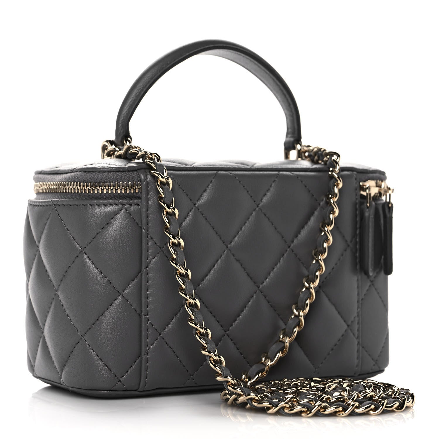 Chanel Lambskin Quilted Small Top Handle Vanity Case With Chain Dark Grey 2 of 10