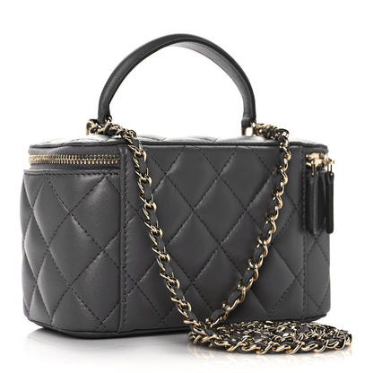 Chanel Lambskin Quilted Small Top Handle Vanity Case With Chain Dark Grey 2 of 10