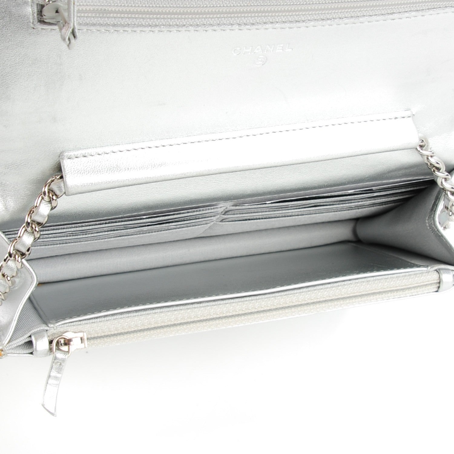Chanel Metallic Lambskin Quilted Wallet On Chain WOC Silver 5 of 8