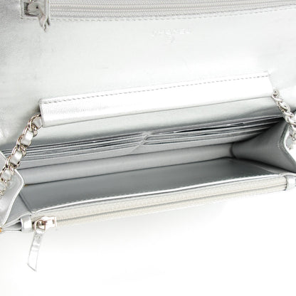 Chanel Metallic Lambskin Quilted Wallet On Chain WOC Silver 5 of 8
