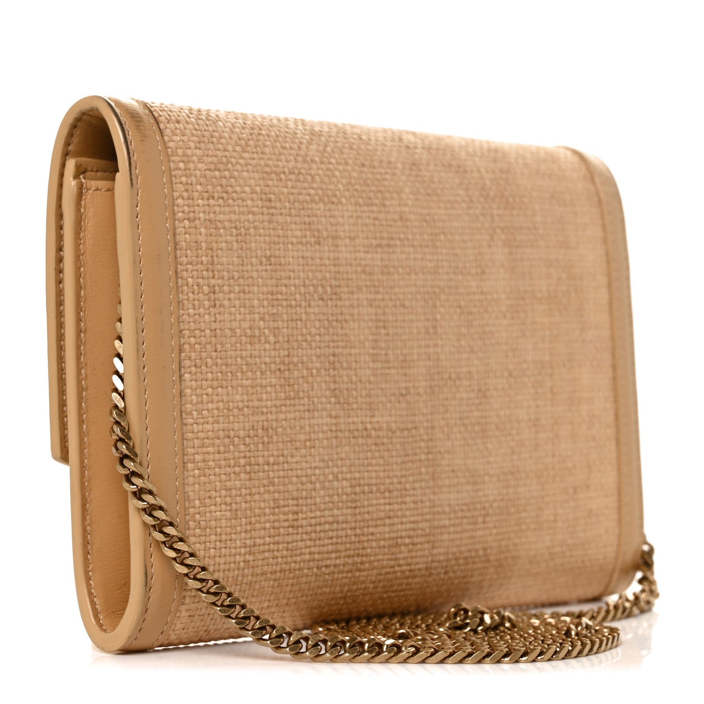Micro Raffia Monogram Uptown Chain Wallet Natural Hay Blush